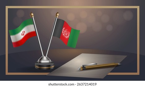 Small national flag of Iran and Afghanistan flag Relation, Template banner vector Illustration