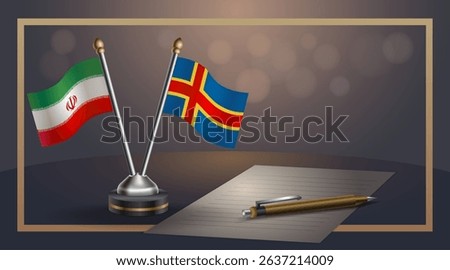 Small national flag of Iran and Aland Islands flag Relation, Template banner vector Illustration
