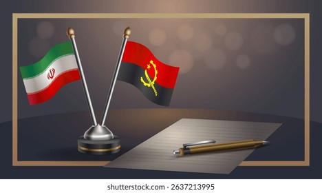 Small national flag of Iran and Angola flag Relation, Template banner vector Illustration
