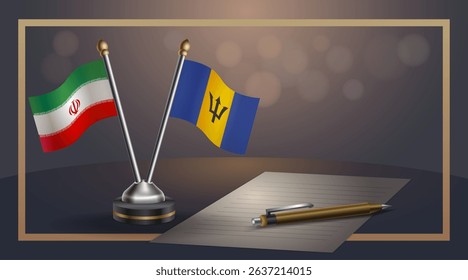 Small national flag of Iran and Barbados flag Relation, Template banner vector Illustration