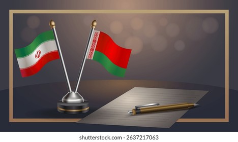 Small national flag of Iran and Belarus  flag Relation, Template banner vector Illustration