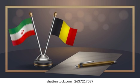 Small national flag of Iran and Belgium flag Relation, Template banner vector Illustration