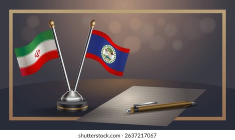 Small national flag of Iran and Belize flag Relation, Template banner vector Illustration