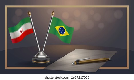 Small national flag of Iran and Brazil flag Relation, Template banner vector Illustration