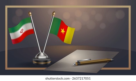 Small national flag of Iran and Cameroon flag Relation, Template banner vector Illustration
