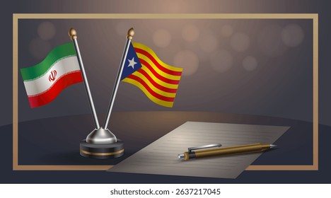 Small national flag of Iran and Catalonia flag Relation, Template banner vector Illustration