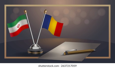 Small national flag of Iran and Chad flag Relation, Template banner vector Illustration