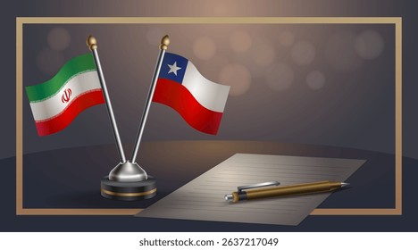 Small national flag of Iran and Chile flag Relation, Template banner vector Illustration