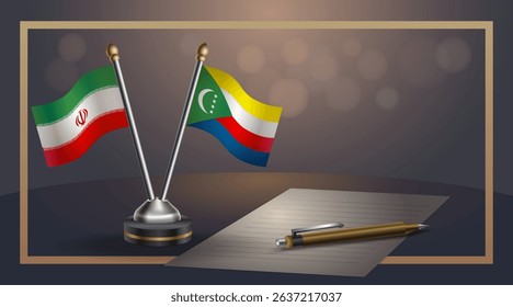 Small national flag of Iran and Comoros flag Relation, Template banner vector Illustration
