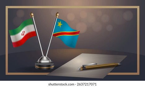 Small national flag of Iran and Congo flag Relation, Template banner vector Illustration