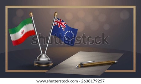 Small national flag of Iran and Cook Islands flag Relation, Template banner vector Illustration