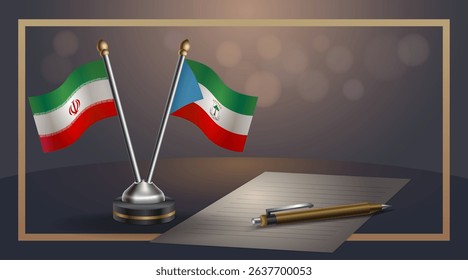 Small national flag of Iran and Equatorial Guinea flag Relation, Template banner vector Illustration