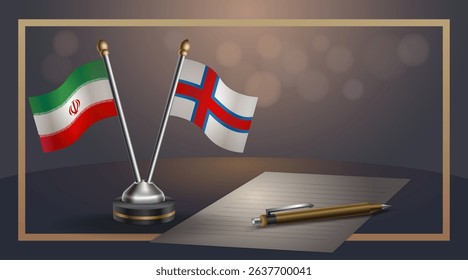 Small national flag of Iran and Faroe Islands flag Relation, Template banner vector Illustration