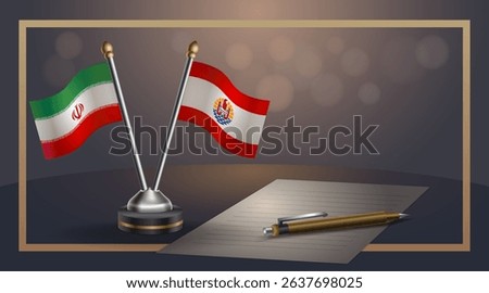 Small national flag of Iran and French Polynesia flag Relation, Template banner vector Illustration
