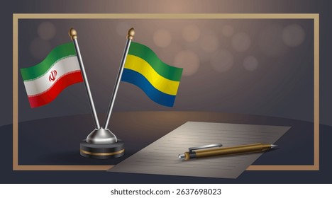 Small national flag of Iran and Gabon flag Relation, Template banner vector Illustration