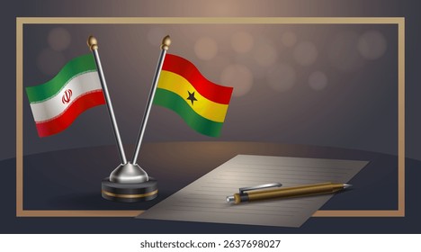 Small national flag of Iran and Ghana flag Relation, Template banner vector Illustration