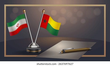 Small national flag of Iran and Guinea Bissau flag Relation, Template banner vector Illustration