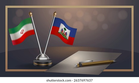 Small national flag of Iran and Haiti flag Relation, Template banner vector Illustration
