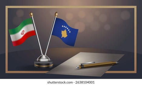 Small national flag of Iran and Kosovo flag Relation, Template banner vector Illustration