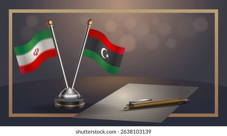 Small national flag of Iran and Libya flag Relation, Template banner vector Illustration