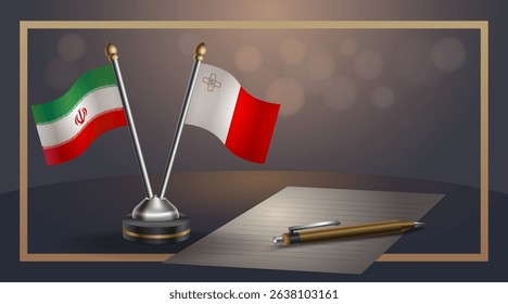 Small national flag of Iran and Malta flag Relation, Template banner vector Illustration