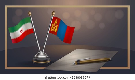 Small national flag of Iran and Mongolia flag Relation, Template banner vector Illustration