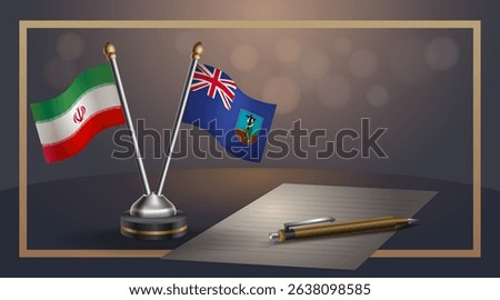 Small national flag of Iran and Montserrat flag Relation, Template banner vector Illustration