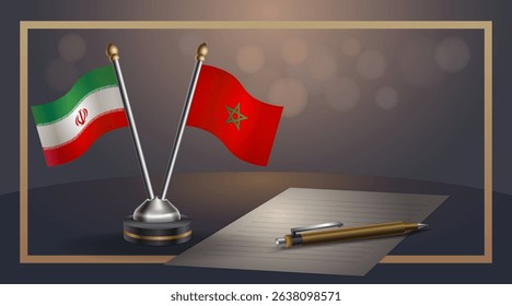Small national flag of Iran and Morocco flag Relation, Template banner vector Illustration