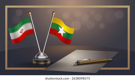 Small national flag of Iran and Myanmar flag Relation, Template banner vector Illustration