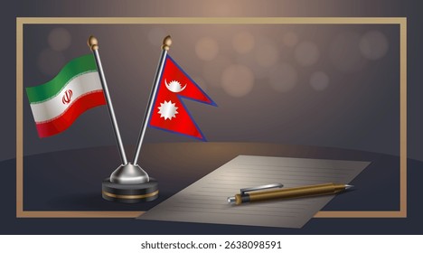 Small national flag of Iran and Nepal flag Relation, Template banner vector Illustration