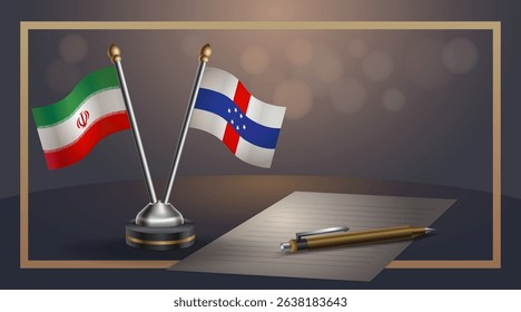 Small national flag of Iran and Netherlands Antilles flag Relation, Template banner vector Illustration