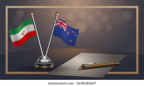 Small national flag of Iran and New Zealand flag Relation, Template banner vector Illustration