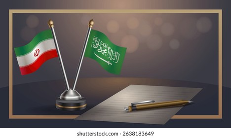 Small national flag of Iran and Saudi Arabia flag Relation, Template banner vector Illustration