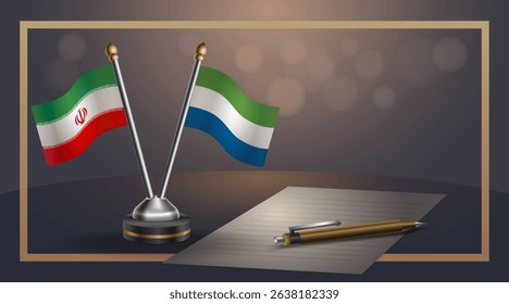 Small national flag of Iran and Sierra Leone flag Relation, Template banner vector Illustration