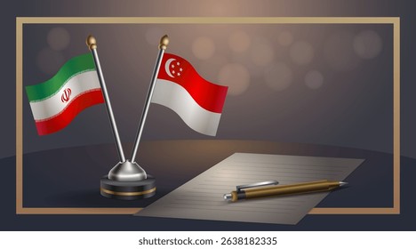 Small national flag of Iran and Singapore flag Relation, Template banner vector Illustration