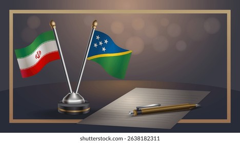 Small national flag of Iran and Solomon Islands flag Relation, Template banner vector Illustration