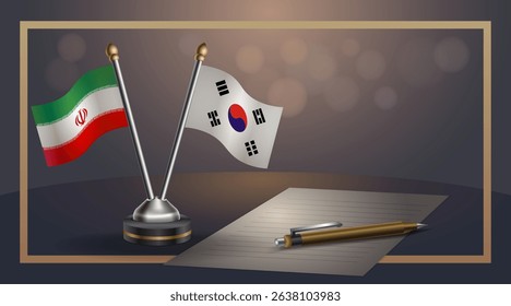 Small national flag of Iran and South Korea flag Relation, Template banner vector Illustration