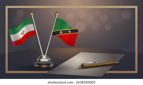 Small national flag of Iran and ST. Kitts Nevis flag Relation, Template banner vector Illustration