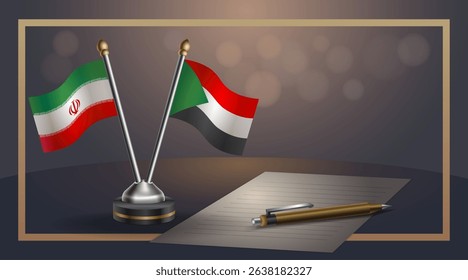 Small national flag of Iran and Sudan flag Relation, Template banner vector Illustration