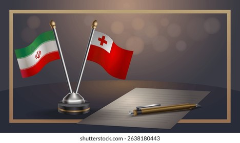 Small national flag of Iran and Tonga flag Relation, Template banner vector Illustration