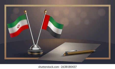 Small national flag of Iran and United Arab Emirates flag Relation, Template banner vector Illustration