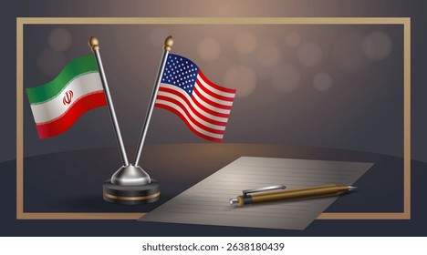 Small national flag of Iran and United States flag Relation, Template banner vector Illustration