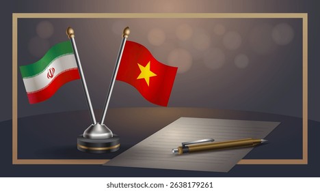 Small national flag of Iran and Vietnam flag Relation, Template banner vector Illustration