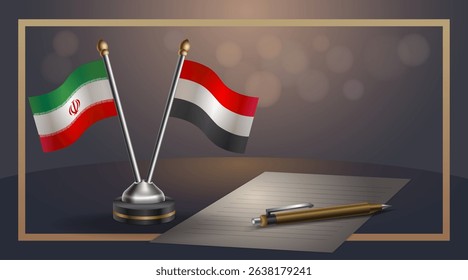 Small national flag of Iran and Yemen flag Relation, Template banner vector Illustration