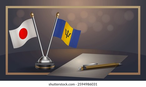 Small national flag of Japan and Barbados flag Relation, Template banner vector Illustration