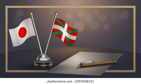 Small national flag of Japan and Basque lands flag Relation, Template banner vector Illustration