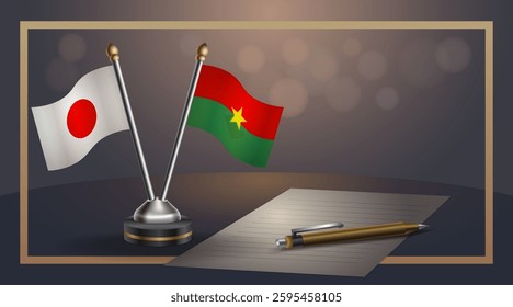 Small national flag of Japan and Burkina flag Relation, Template banner vector Illustration