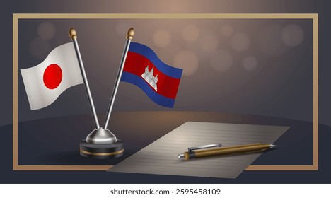 Small national flag of Japan and Cambodia flag Relation, Template banner vector Illustration
