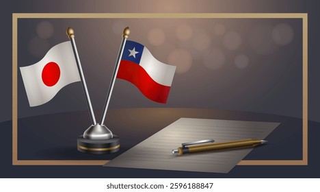 Small national flag of Japan and Chile flag Relation, Template banner vector Illustration