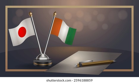 Small national flag of Japan and Cote D'Ivoire flag Relation, Template banner vector Illustration